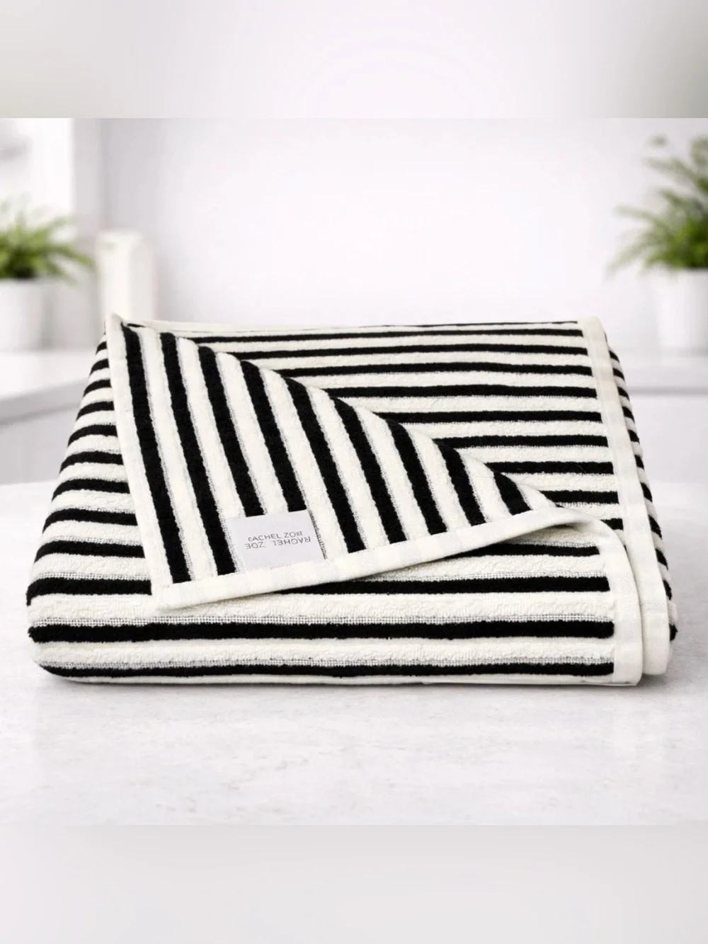 Rachel Zoe Black & Ivory Stripe Ribbed 8-Piece Towel Set NWT Cotton Hotel Luxury - Picture 3 of 3